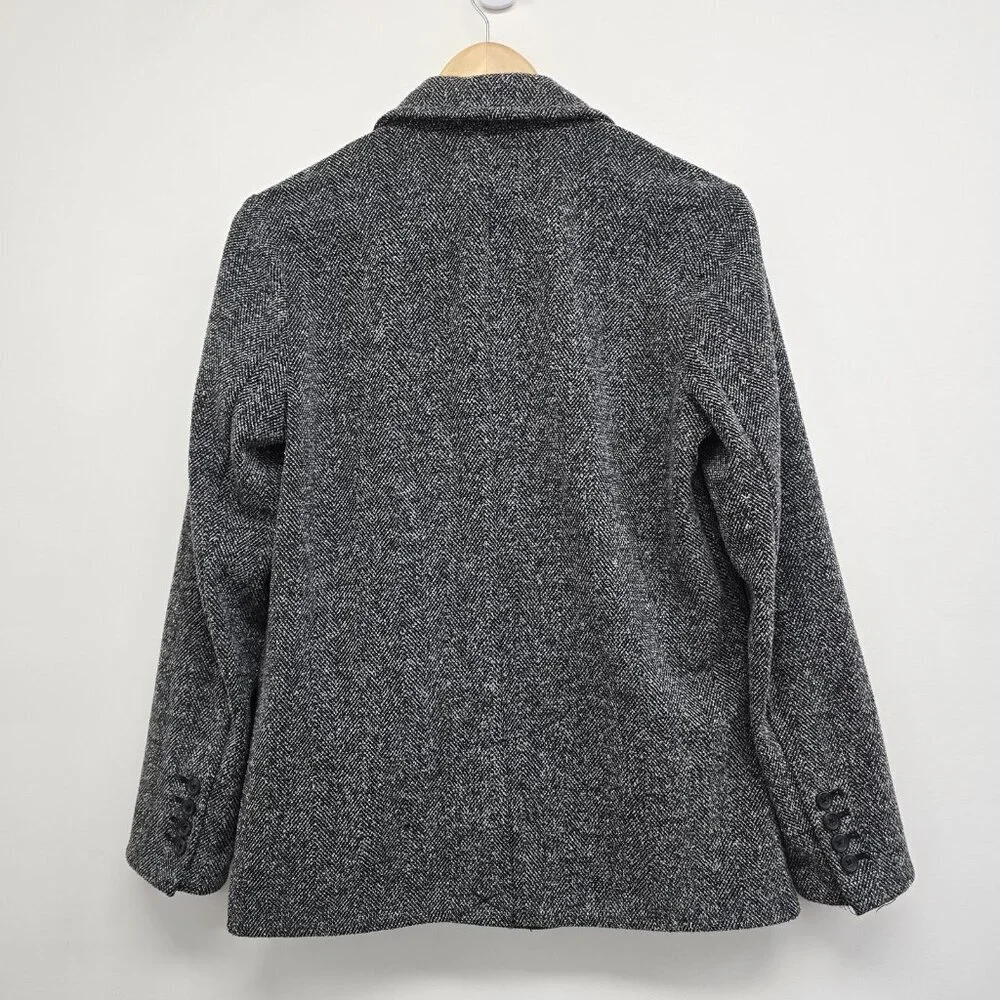 Lucky Brand Woven Knit Double Breasted Blazer Jacket Size M Stretch Gray Black